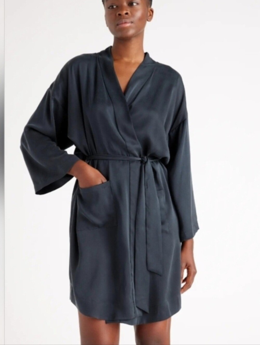 Quince S Charcoal Silk Wrap Robe NWT